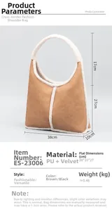 Detail view of winter hobo bag with PU leather and white fleece trim measurements