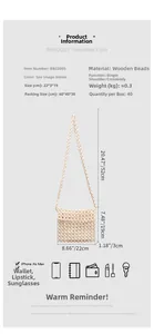 Detail showing dimensions 22x19cm for ivory wood bead woven crossbody shoulder bag