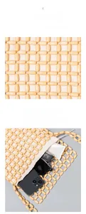 Detailed view of handmade wooden bead bag interior showing storage space for daily items