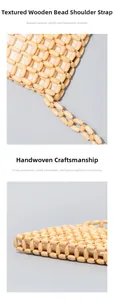 Macro shot of handcrafted wooden bead strap with polished oval beads and braided texture
