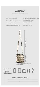 Detailed size and capacity info for the woven wood bead bag with shoulder strap length
