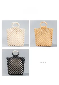 Détails de sacs à main perlés à la main avec tissage losange et doublure interne