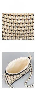 Detail of handmade wooden bead beach bag showing woven texture and spacious interior