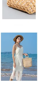 Détail macro d'un sac cabas bohème en perles avec poignée ronde pour les vacances à la plage