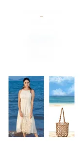 Detail einer handgewebten Strandtasche mit Holzperlen und weißem Kordelzug-Innenbeutel