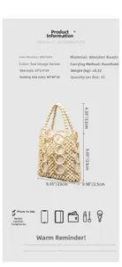 Detailed view of handmade hollow wooden bead bag with drawstring liner and 23x23cm dimensions