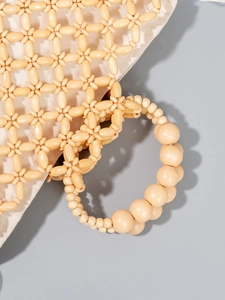 Sac à main artisanal en perles de bois avec doublure en toile pour la plage