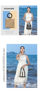 Detailed view of handmade beaded tote bags with wooden bead handles for beach vacations