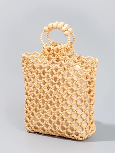 Sac à main en perles de bois avec doublure en toile pour les vacances et la plage