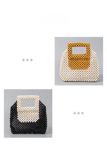 Detail of handcrafted beaded handbags in contrast color patterns for women fashion