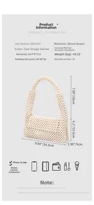 White wooden bead handmade woven bag dimensions 24.5x5x15.5cm with 18cm handle drop