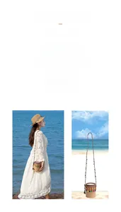 Détail du sac seau en paille avec pompons colorés pour la plage et les vacances
