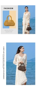 Detail view of handmade wooden bead handbags showing woven texture and sturdy dual handles