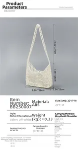 Guide des tailles détaillé pour sac tissé en perles ivoire avec dimensions 22x18x5cm