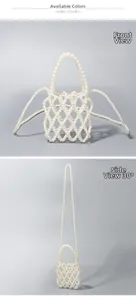 Détail du mini sac tressé en perles blanches avec bandoulière luxueuse en perles