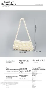 Detail showing the exact dimensions and 23cm handle height of this ivory beaded bag