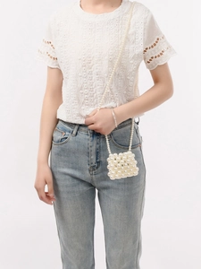 Elegant Handmade Artificial Pearl Woven Mini Shoulder Bag For Women Girls White ABS Beaded Crossbody Bag Fashion Wedding Party Accessory
