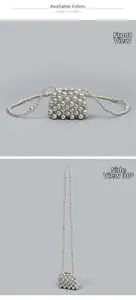 Front and 30-degree side views of silver handmade beaded mini crossbody bag for women