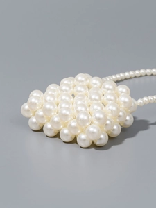 Elegant handmade white faux pearl woven crossbody bag with pearl strap for women and girls