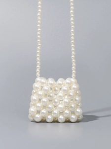Elegant handmade pearl woven mini handbag with crossbody shoulder strap for women and girls