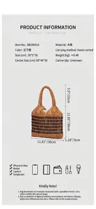 Détail du sac cabas en perles de bois fait main avec rayures et dimensions 30x30cm
