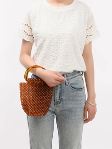 Borsa a Mano Vintage in Perline Ambra per Donna Secchiello in Resina Acrilica Fatto a Mano Retro Geometrica Intrecciata
