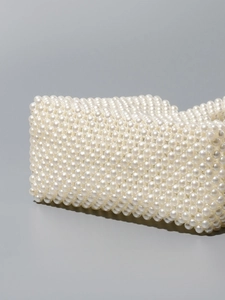 Elegant ivory pearl woven handbag for women featuring high-gloss acrylic beads craft