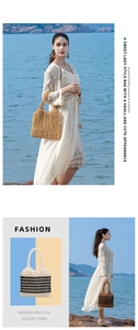 Détails du motif de perles en bois fait main et poignées tissées pour sacs de plage
