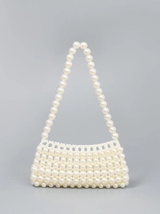 Handmade pearl woven shoulder bag for beach vacation and elegant evening parties