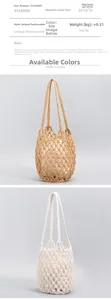 Detailed view of handmade macrame cotton tote bags showing texture and product dimensions