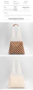 Detail view of woven cotton net bag with PU liner showing dimensions 38x6x28cm and texture