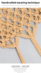 Close-up of hand-woven cotton thread texture and intricate hollow craft on the beach bag