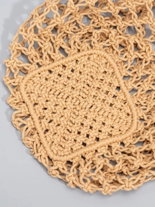 Handmade woven cotton rope beach bag with reinforced base and mesh texture details