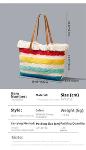 Tabella taglie dettagliata per la borsa tote in tela a righe colorate con frange