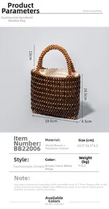 Detailed size chart for handmade wooden bead handbag with dimensions and material specs