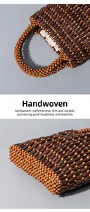 Detail of hand-woven two-tone wooden bead bag with a soft fabric inner lining