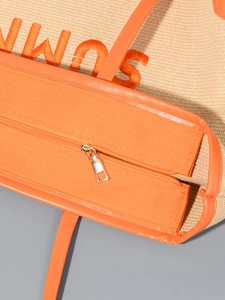 Borsa tote in tela con ricamo SUMMER arancione e chiusura con zip in metallo