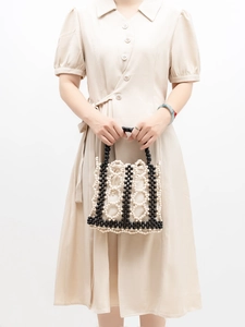 Sac à Main pour Femme Tissé à la Main en Perles de Bois Style Bohème Vintage Sac à Épaule avec Sac Intérieur en Toile à Cordon