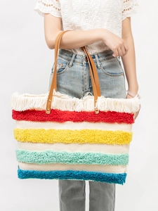 Borsa Tote in Tela Bohemienne con Nappine Grande Capacità Intrecciata Borsa a Spalla da Spiaggia Donna per Vacanze Viaggi