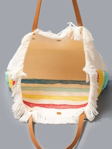 Grande borsa tote boho in tela con nappe e fodera colorata per spiaggia e viaggi