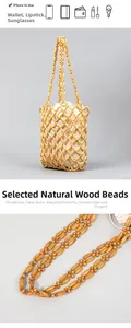 Detail showing capacity for phone and cosmetics in a handmade wooden bead woven bag