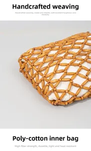 Close-up of handmade wooden bead weave texture with durable white polyester cotton liner