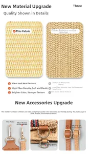 Close-up of high-density straw weave texture and reinforced gold hardware with leather strap