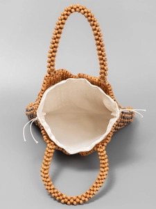 Borsa a mano in legno intrecciata a mano con perline colorate e fodera in tela