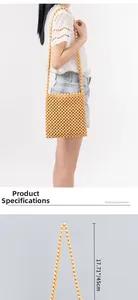Detailed view of handmade wooden bead crossbody bag with 17.71 inch shoulder strap