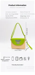 Detail einer Boho Strohtasche mit Schmetterlings-Paillettenstickerei und PU-Materialmix