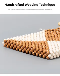Detailed macro view of handcrafted wood bead weaving showing texture and grid patterns