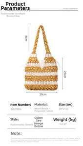 Detailed size chart for maple wood bead handbag with 20x4x20cm dimensions and 8cm handle