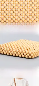 Detail shot of the handmade woven wooden bead bag showing tight craftsmanship and clear fishing line