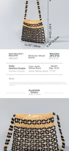 Size chart and technical specifications for the hand-woven hollow wooden bead shoulder bag
